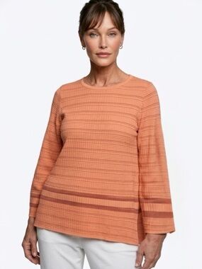 Misook Peach-Orange Textured Long Sleeve Knit Top